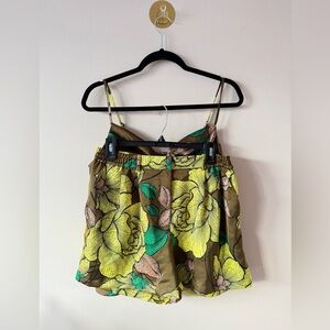 Worthington Floral Women Shorts Set - Yellow and Green Size Medium